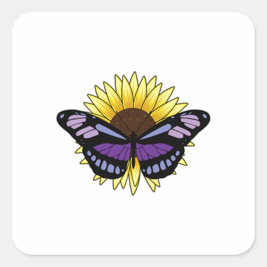 Botervlieg met zonnebloem vierkante sticker (Voorkant)