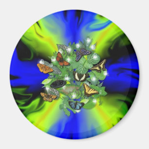 Botervlieg op blauwe groene regenboog met sterren, magneet