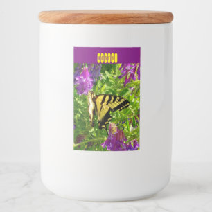 Botervlieg op paarse bloemen. Personaliseerbaar Voedselcontainer Etiket