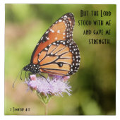 Botervlieg op wilde bloem met scriptversie tegeltje (Voorkant)