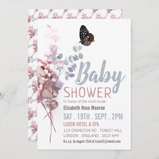 Botervliegbladeren, elegant Baby shower Kaart (Voorkant / Achterkant)
