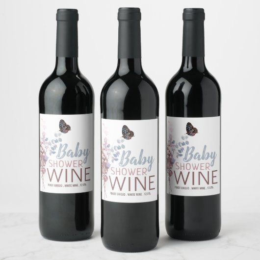 Botervliegbladeren, elegant Baby shower Wijn Etiket (Flessen)