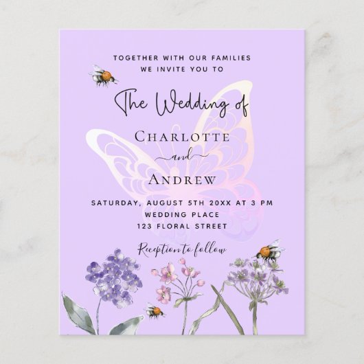 Botervliegbloemen schenden uitnodiging voor bruilo (Voorkant)