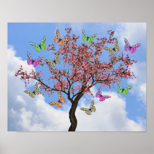 Botervliegen en bloeiende bomen poster