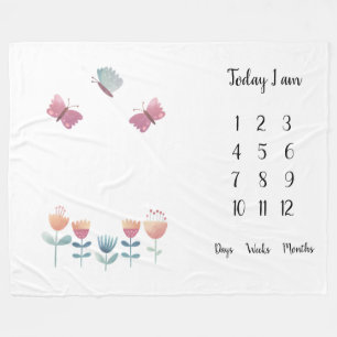 Botervliegen en bloemen Baby eerste jaarmijlpaal  Fleece Deken