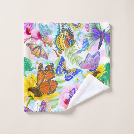 Botervliegen en bloemen bad handdoek (Wasdoekje)