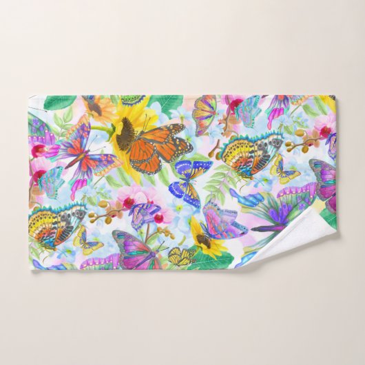 Botervliegen en bloemen bad handdoek (Handdoek)