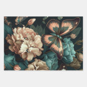 Botervliegen en bloemen, donkerklassiek ontwerp inpakpapier vel (Voorkant 2)