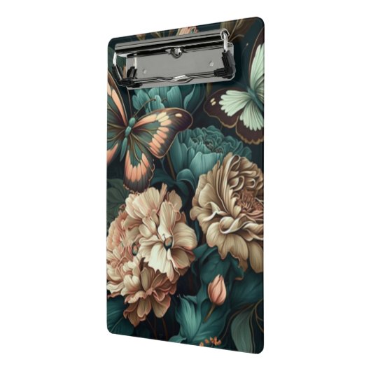 Botervliegen en bloemen, donkerklassiek ontwerp mini klembord (Angled2)