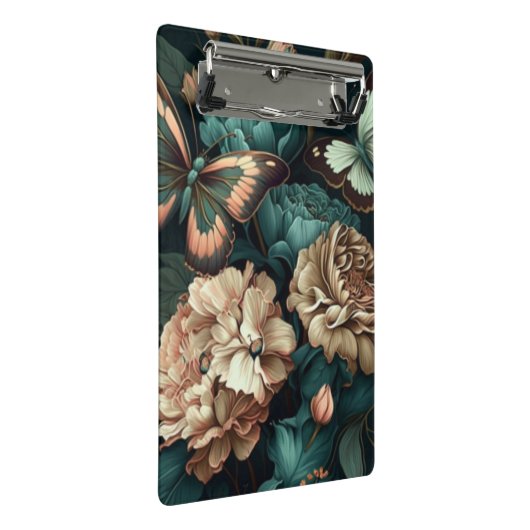 Botervliegen en bloemen, donkerklassiek ontwerp mini klembord (Schuin)