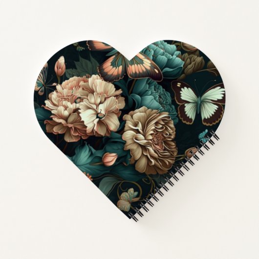 Botervliegen en bloemen, donkerklassiek ontwerp notitieboek (Achterkant)