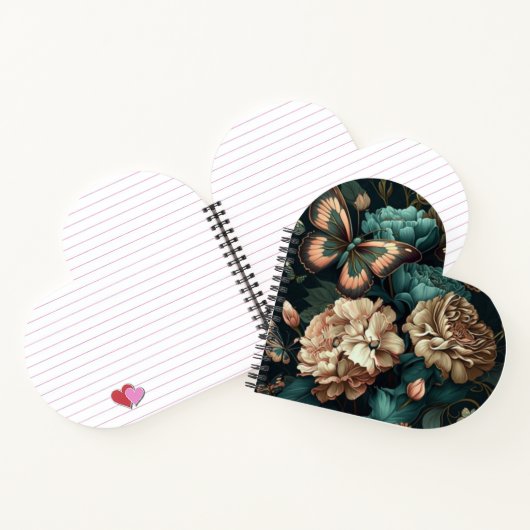 Botervliegen en bloemen, donkerklassiek ontwerp notitieboek (Binnen)