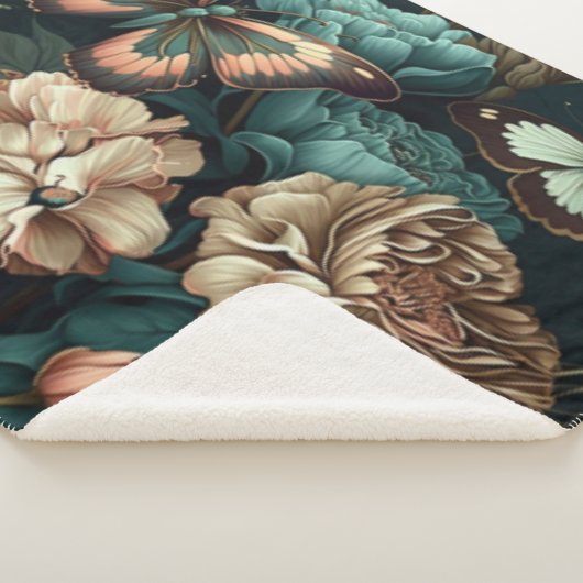 Botervliegen en bloemen, donkerklassiek ontwerp sherpa deken (3/4)