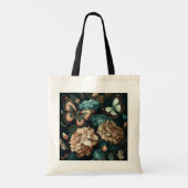 Botervliegen en bloemen, donkerklassiek ontwerp tote bag (Achterkant)