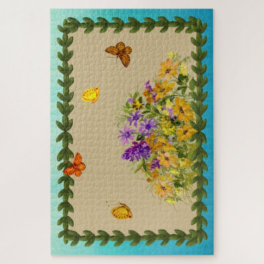 Botervliegen en bloemen legpuzzel (Verticaal)