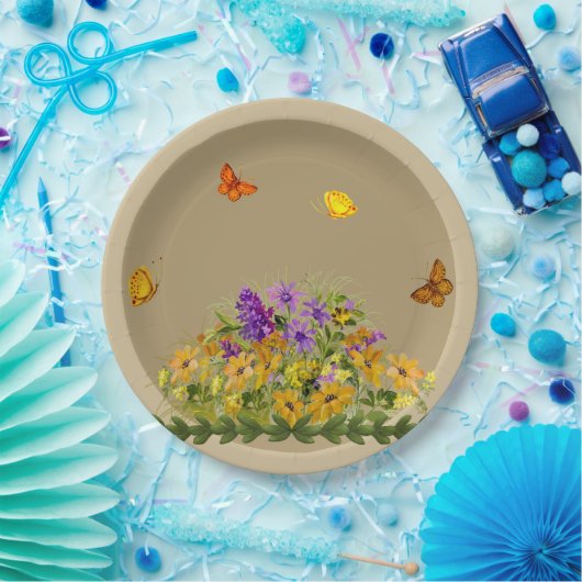 Botervliegen en bloemen papieren bordje (Feest)