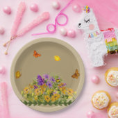 Botervliegen en bloemen papieren bordje (Feest)