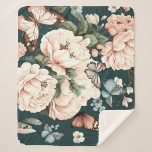 Botervliegen en bloemen sherpa deken (Voorkant)