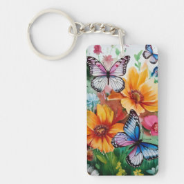 Botervliegen en bloemen sleutelhanger