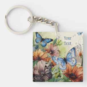 Botervliegen en bloemen sleutelhanger