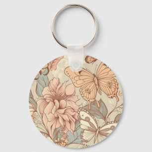 Botervliegen en bloemen sleutelhanger