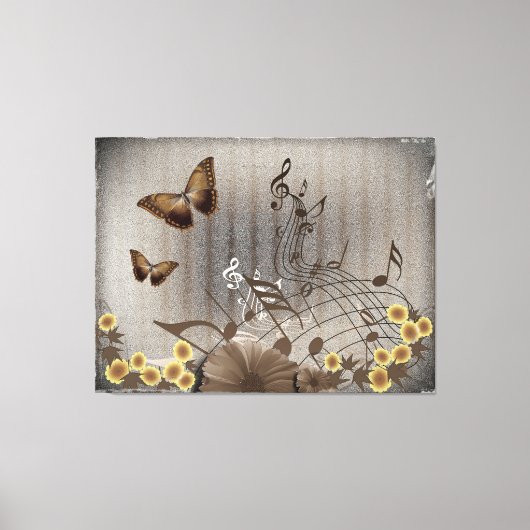 Botervliegen en Muzieknoten Canvas Afdruk (Voorkant)