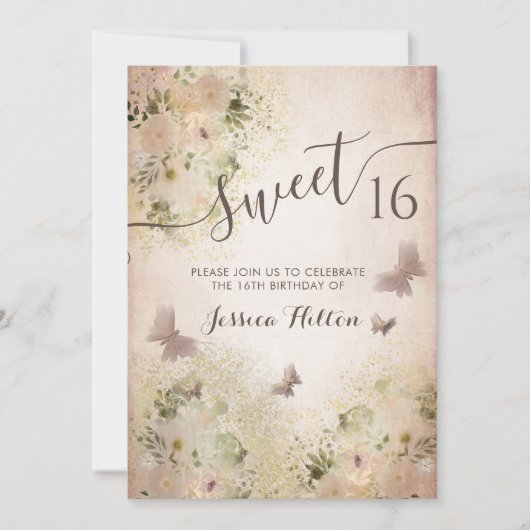 Botervliegenbloemtuin, zoet, zestien uitnodiging (Voorkant)