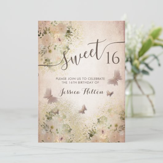 Botervliegenbloemtuin, zoet, zestien uitnodiging (Staand voorkant)