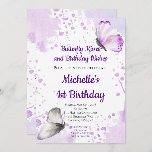 Botervliegenuitnodiging, eerste eerste eerste verj kaart (Voorkant / Achterkant)