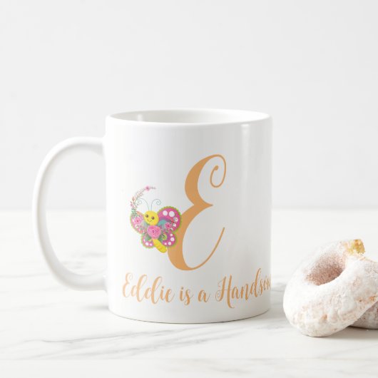 Botervlieger Letter E Floral Mok (Met donut)