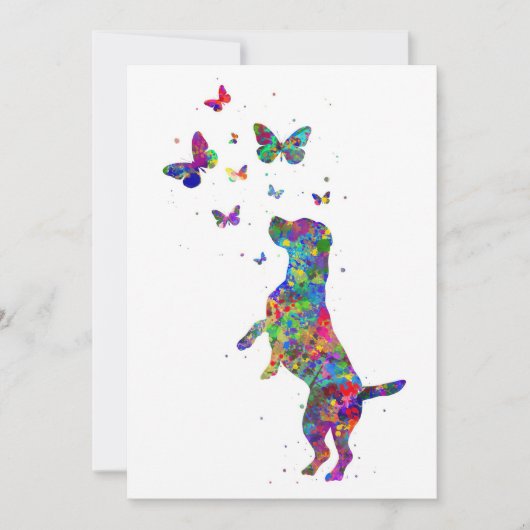 Botervliegerbeagle hond speelt met vlinders save the date (Voorkant)