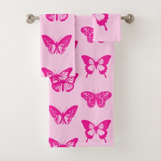 Botervliegers, lichtroze en fuchsie bad handdoek (Insitu)