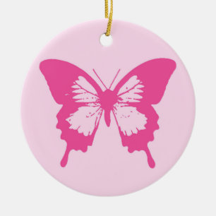 Botervliegers, lichtroze en fuchsie keramisch ornament