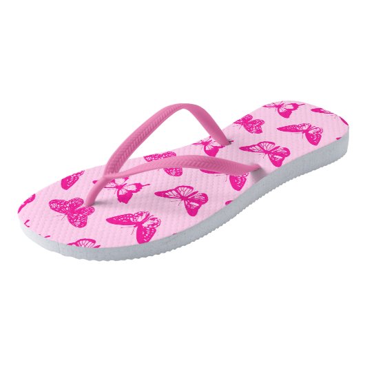 Botervliegers, lichtroze en fuchsie teenslippers (Schuin)