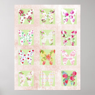 Botervliegers Waterverf Flowers Collage Poster