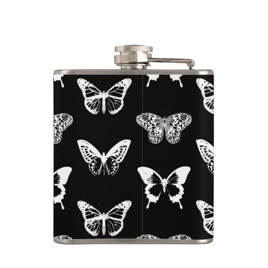 Botervliegschets, wit en zwart heupfles (Achterkant)