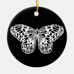 Botervliegschets, wit en zwart keramisch ornament