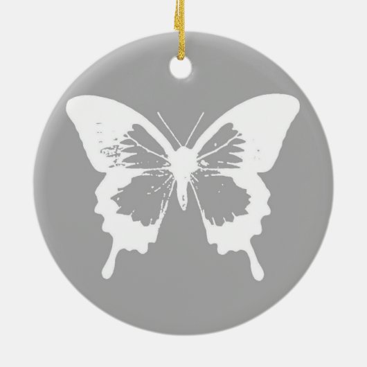 Botervliegschets, zilvergrijs en wit keramisch ornament (Achterkant)