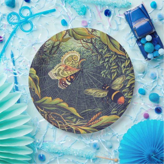 Botervliegspiderweb bij  tuin papieren bordje (Feest)