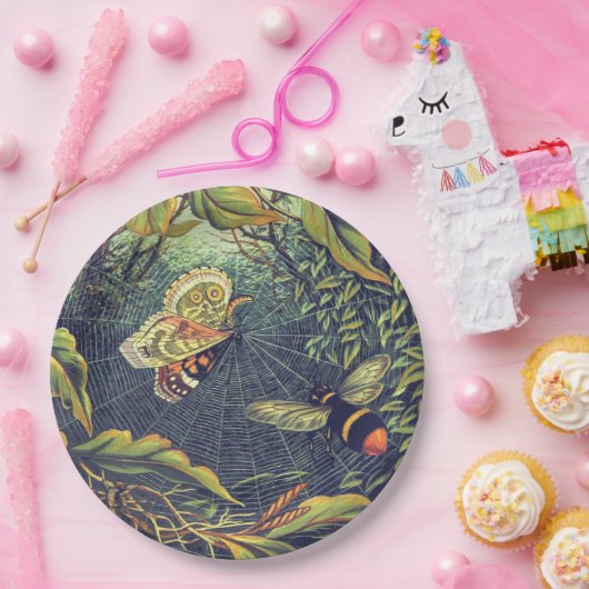 Botervliegspiderweb bij  tuin papieren bordje (Feest)