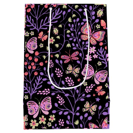 Botervlieskleurig en bloemen Roos schattig Medium Cadeauzakje (Achterkant)