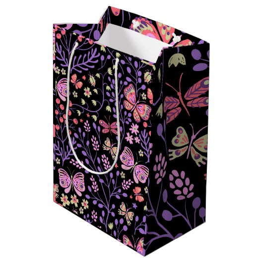 Botervlieskleurig en bloemen Roos schattig Medium Cadeauzakje (Achterkant Gekanteld)