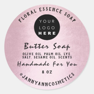 Boterzeep Cosmetica Handgemaakt Roos Roze Logo Ronde Sticker