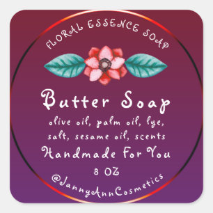 Boterzeep Cosmetica Handgemaakte Logo Bourgogne Pu Vierkante Sticker