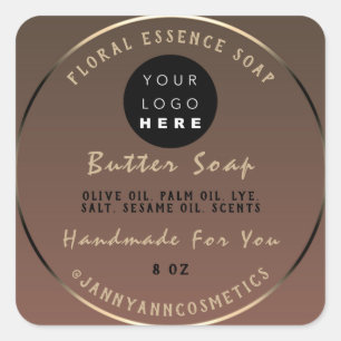 Boterzeep Cosmetica Handgemaakte Logo Bruin Goud Vierkante Sticker