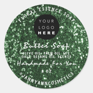 Boterzeep Cosmetica Handgemaakte Logo Groene Glitt Ronde Sticker