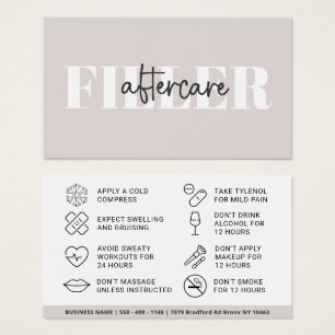 Botox Filler Injection Aftercare Instruction Card
