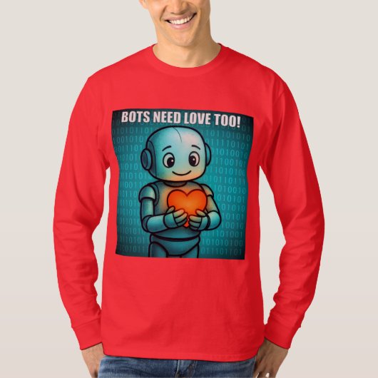 Bots Need Love Too - Men's Bright Red Long Sleeve T-shirt (Voorkant)