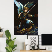 Botsing van Vuur en Veer | Epische Engel vs Draak Poster (Thuiskantoor)