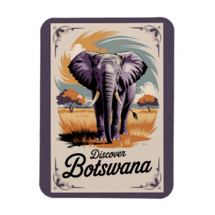 Botswana Elephant Illustration Travel Art Vintage Magneet